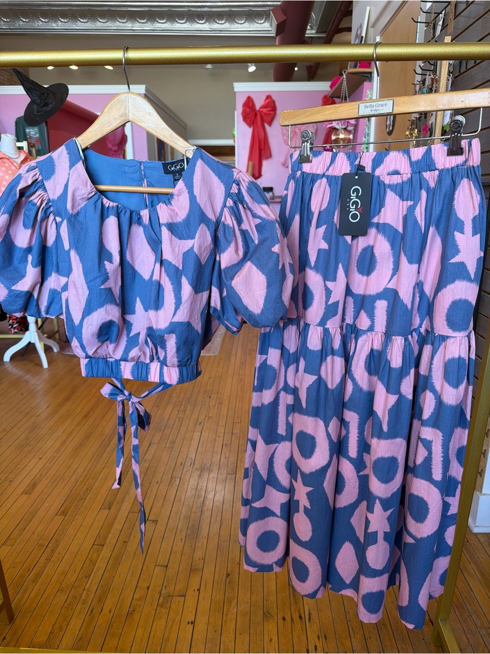 GiGi Two-Piece Maxi Dress in Pink and Blue